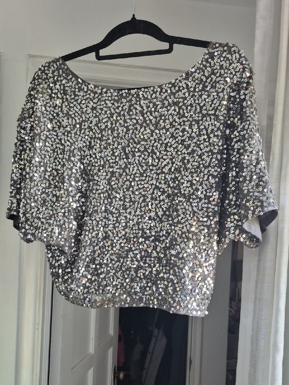 Silver Sequin Women's Top - Sparkling Party Blouse